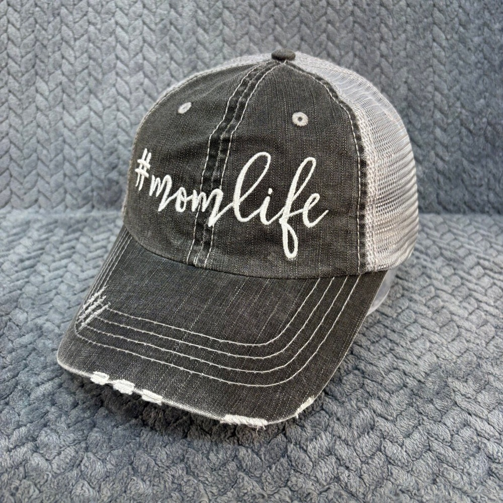 Unbranded #Momlife Snapback OS Washed Black Denim Grey Mesh Trucker Hat